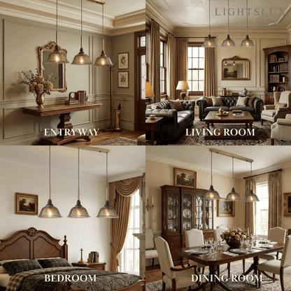 Vintage Pendant Light -- Iron Glass & Walnut Wood