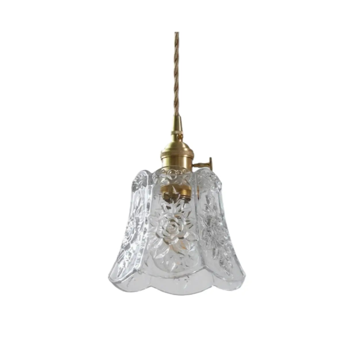 Classic Brass Glass Pendant Light -- Walnut Wood Accent