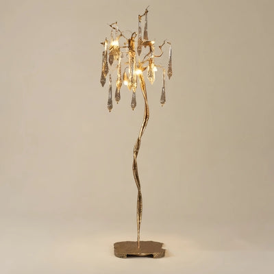 Excelis Luxury Floor Lamp – Gold Brass Crystal Droplet Branch for Living Room / Bedroom