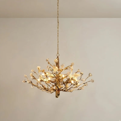 Excelis Vintage Chandelier – Gemstone Brass Tree Branch for Living Room / Dining Room