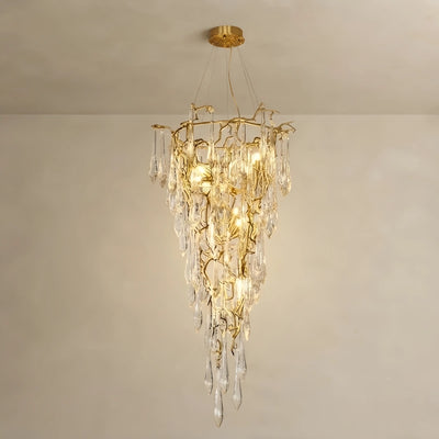Excelis Luxury Branch Chandelier – Brass Crystal for High Ceiling Living Room / Staircase