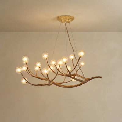 Zenno Natural Tree Branch Chandelier -- Wood-Look Resin & Glass for Dining Room