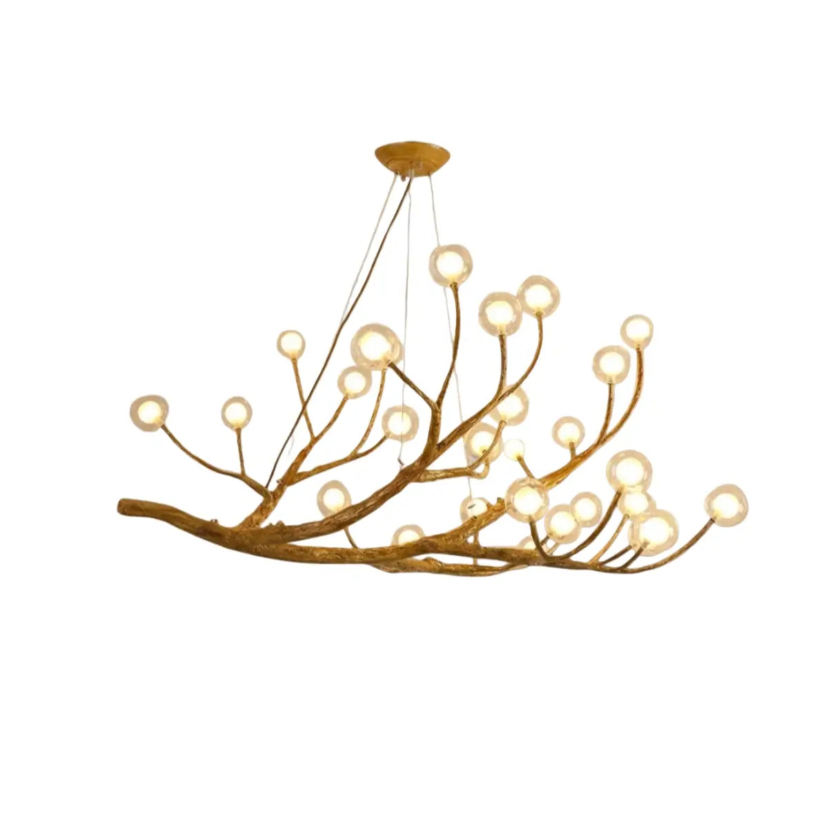 Natural Tree Branch Chandelier -- Wood-Look Resin & Glass
