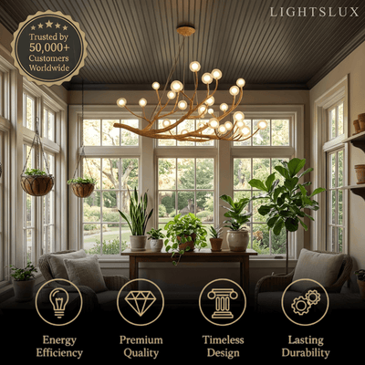 Natural Tree Branch Chandelier -- Wood-Look Resin & Glass