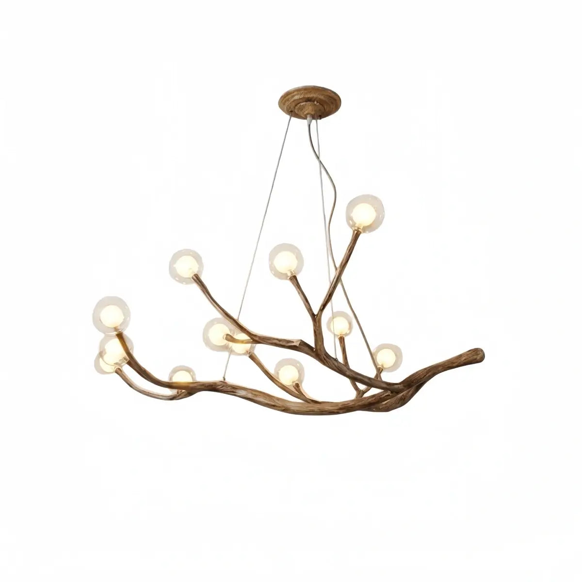 Natural Tree Branch Chandelier -- Wood-Look Resin & Glass