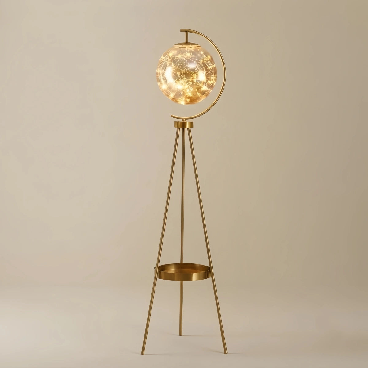 Velora Modern Glass Ball Tripod Floor Lamp with Tray -- Gold or Black for Living Room