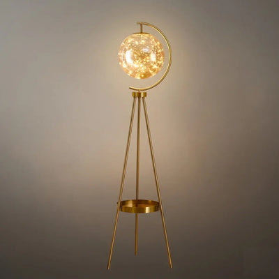 Modern Glass Ball Tripod Floor Lamp with Tray -- Gold or Black