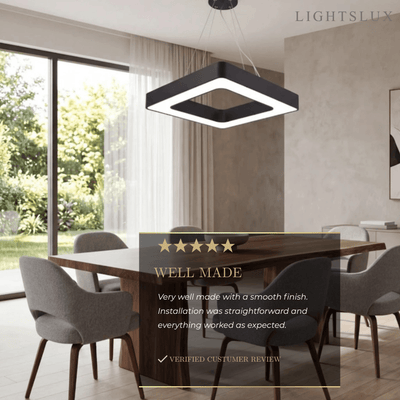 Modern Square Pendant Light -- Black Iron Acrylic