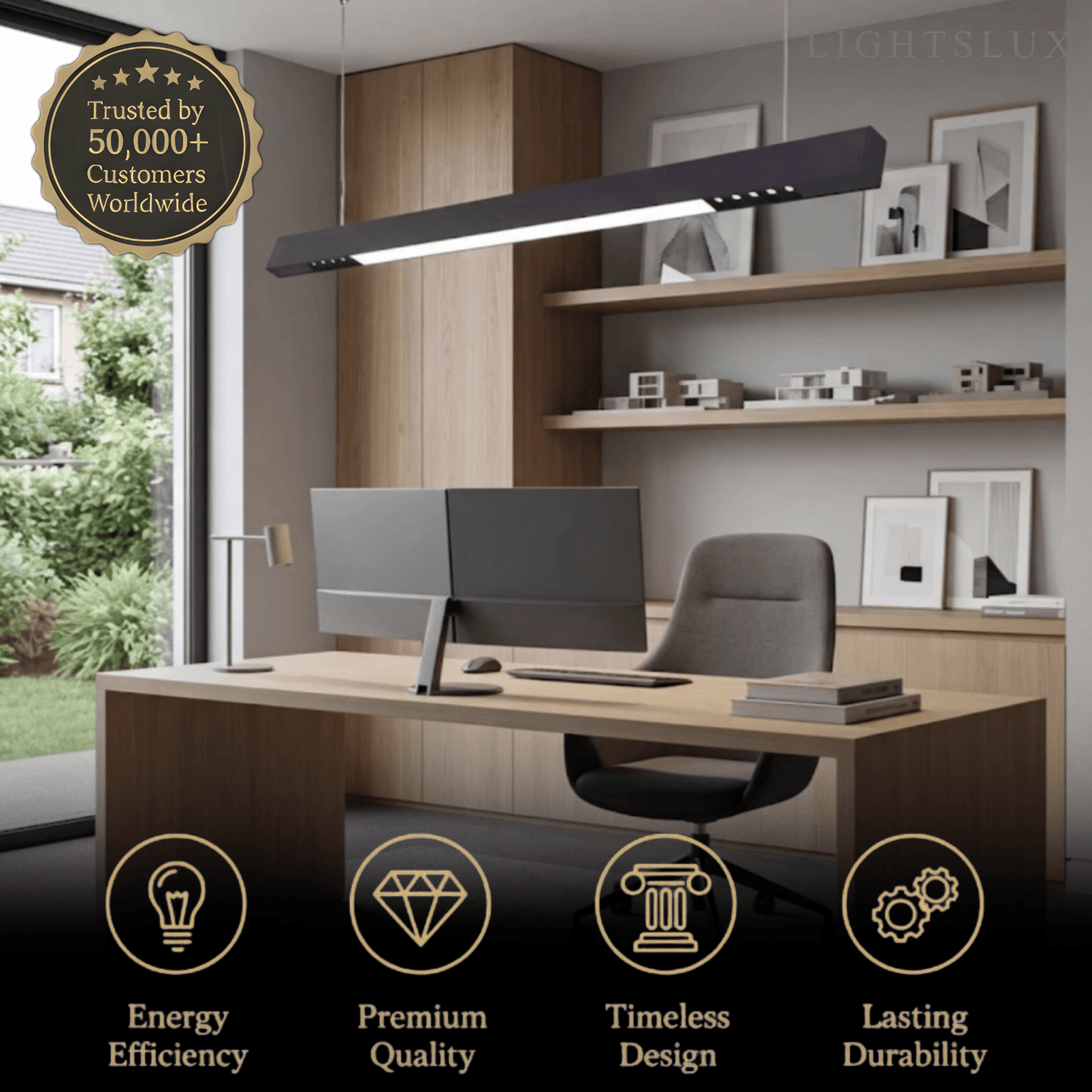 Modern Linear Pendant Light -- Aluminum PMMA Black or White
