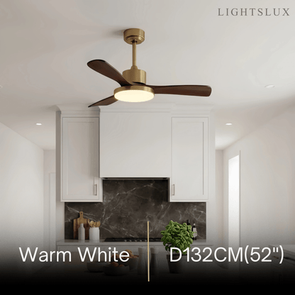 Modern Ceiling Fan Light with LED -- Walnut Wood & Gold