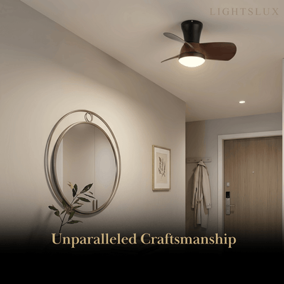 Modern Ceiling Fan Light with LED -- Walnut Wood & Black