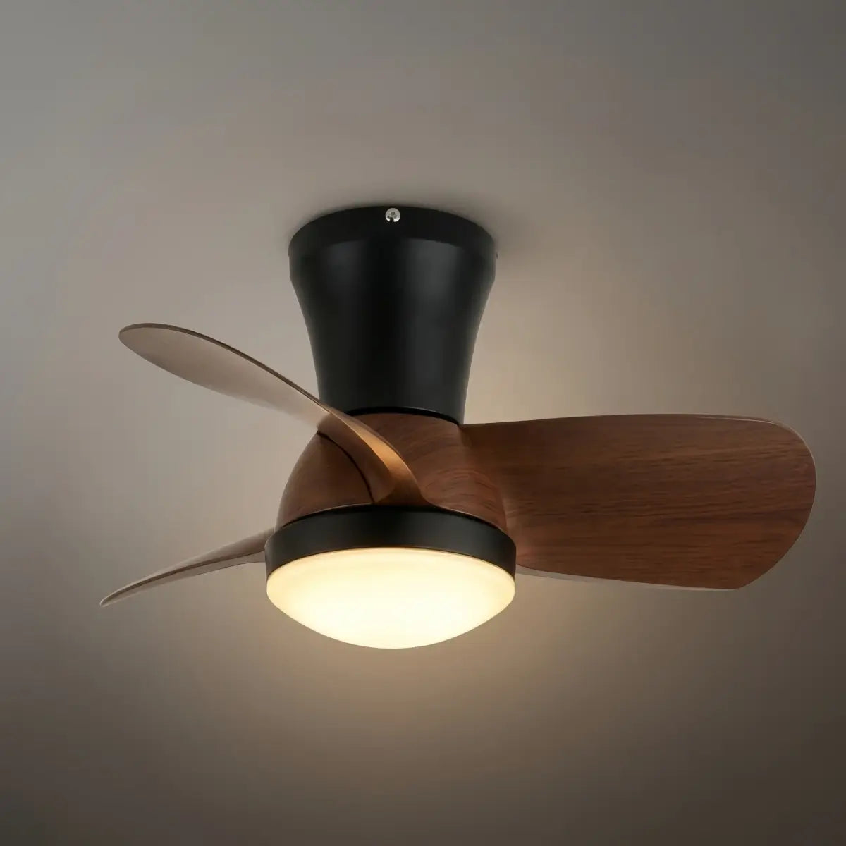 Modern Ceiling Fan Light with LED -- Walnut Wood & Black