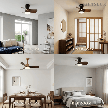 Modern Ceiling Fan Light with LED -- Walnut Wood & Black