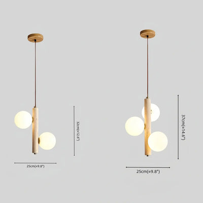 Modern Travertine Pendant Light -- Natural Stone & Wood