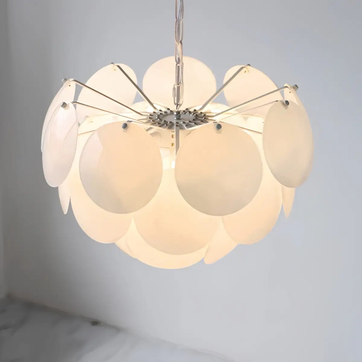 Modern Petal Glass Chandelier -- White Metal & Glass