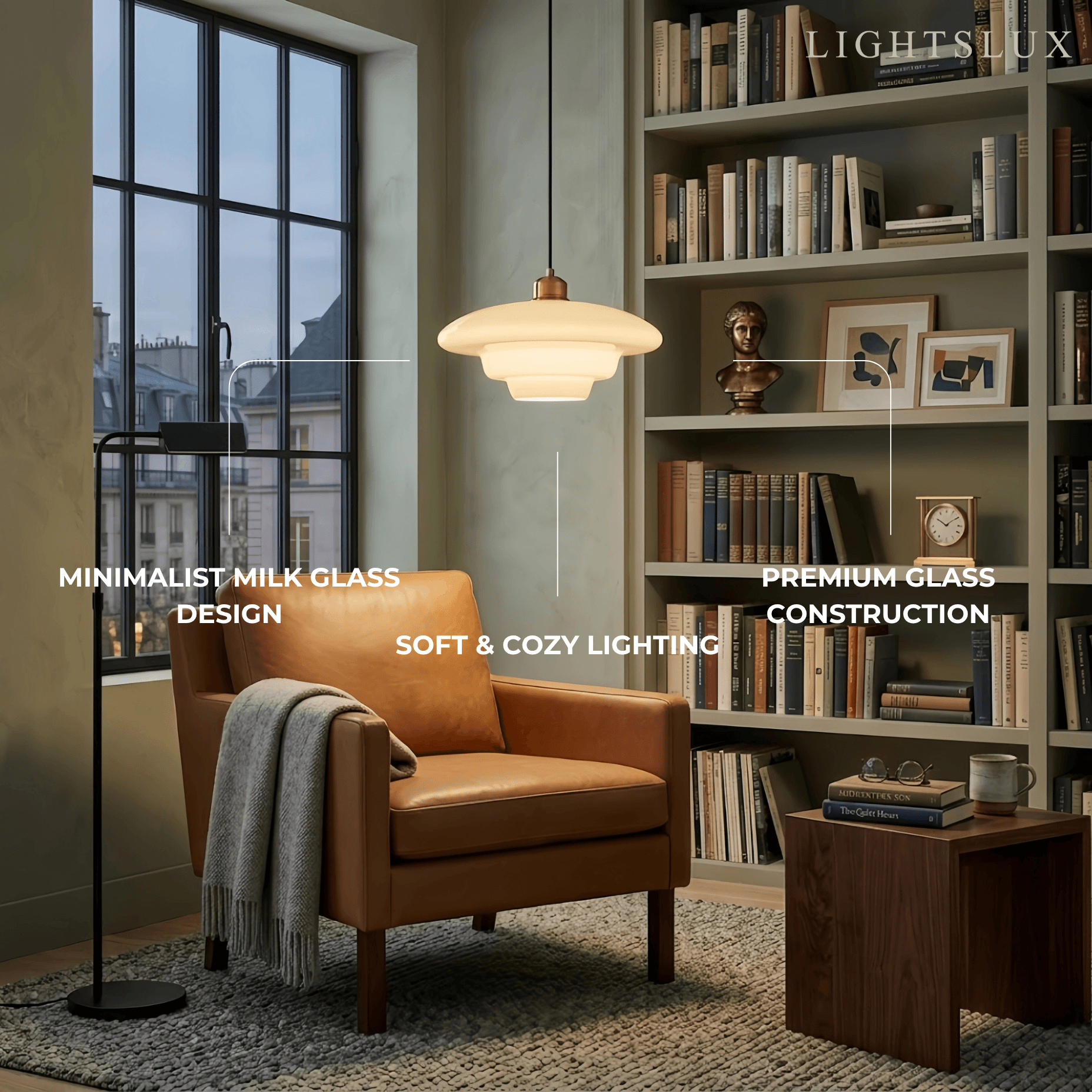 Minimalist Milk Glass Dome Pendant Light -- Frosted White