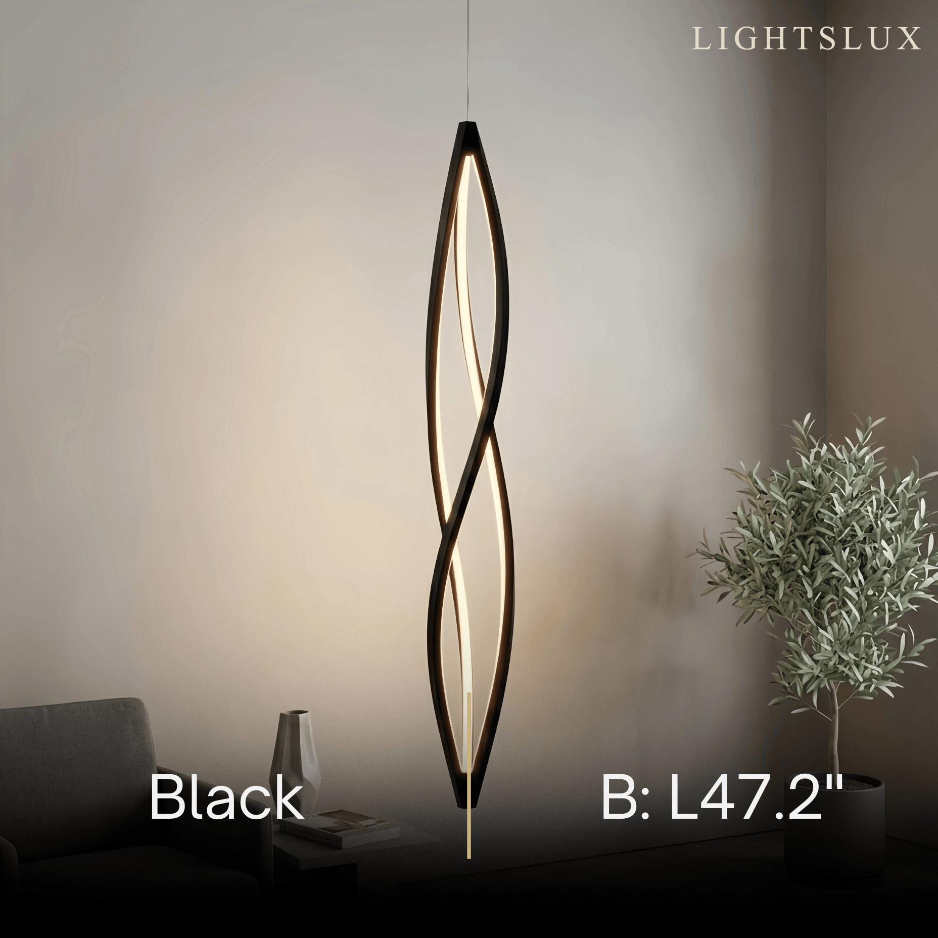 Arcato Art Deco Helix Pendant Light – Black/White Aluminum for Dining Room / Staircase