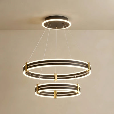 Arcato Modern Tiered Circular Chandelier -- Black Metal Rings for Living Room Dining Room