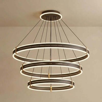  Modern Tiered Circular Chandelier -- Black Metal Rings for Living Room Dining Room