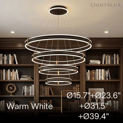 Modern Tiered Circular Chandelier -- Black Metal Rings