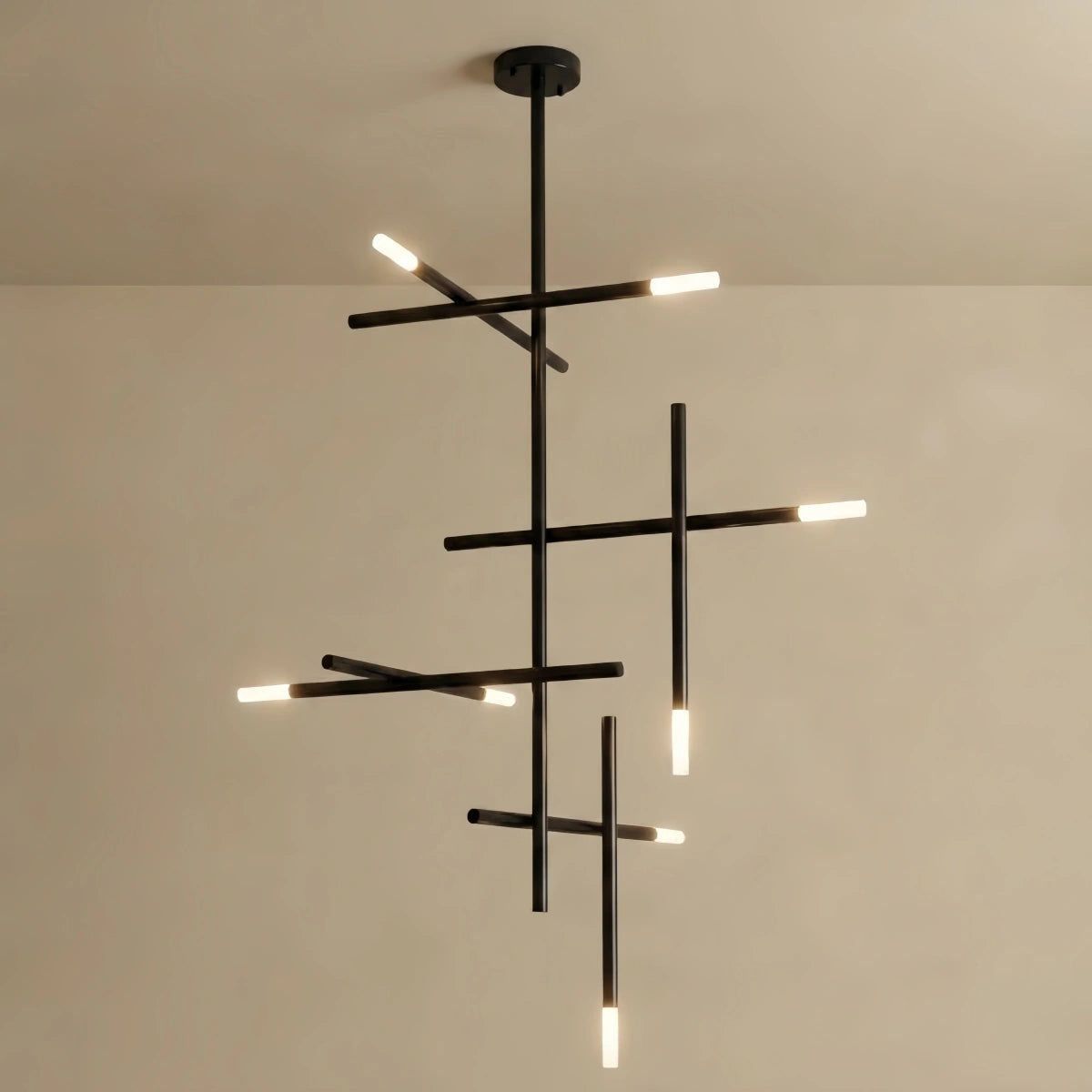 Modern Stick Chandelier -- Metal Gold or Black for Living Room Dining Room