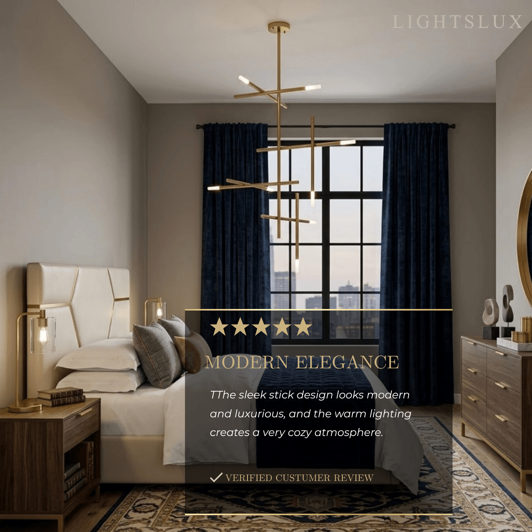Modern Stick Chandelier -- Metal Gold or Black
