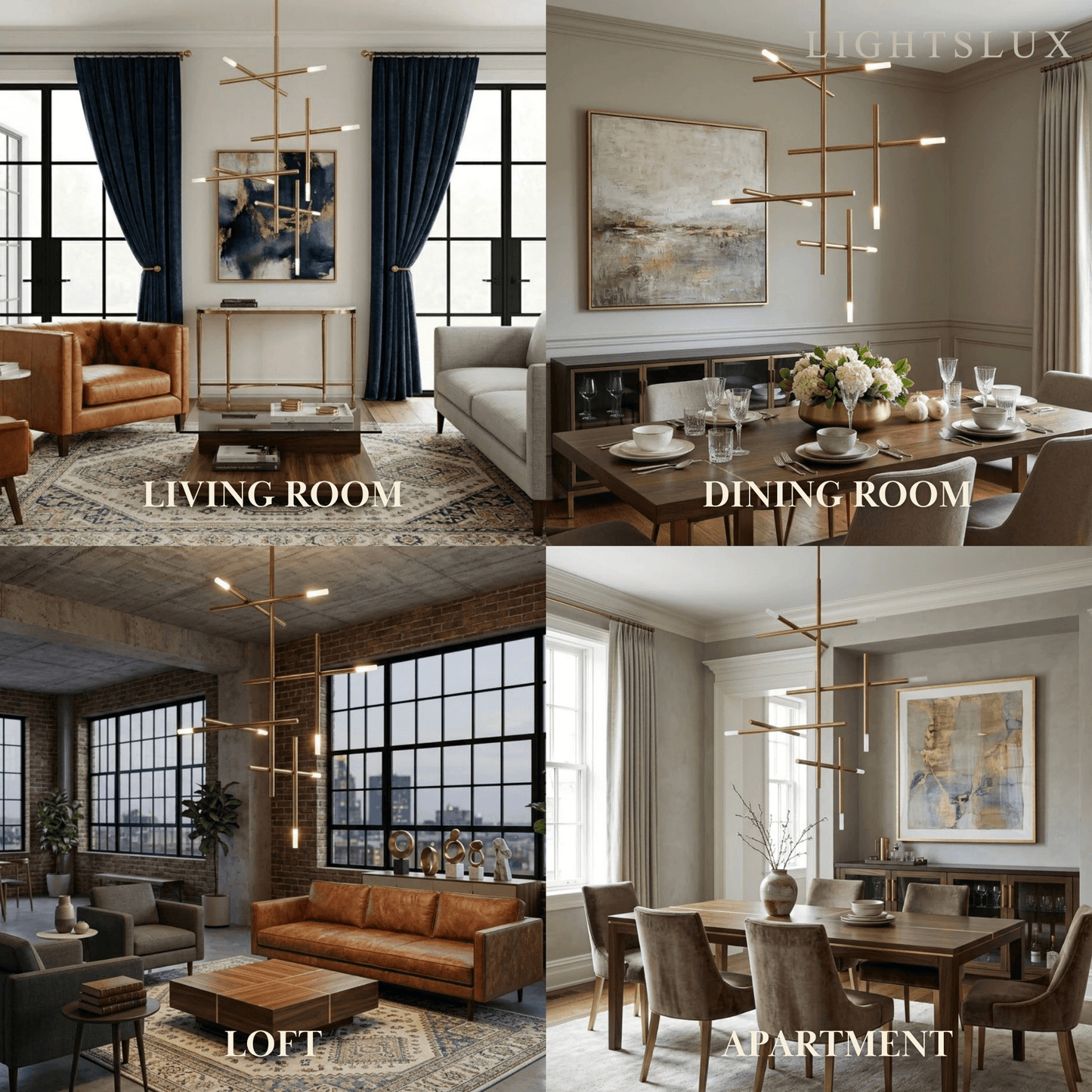 Modern Stick Chandelier -- Metal Gold or Black