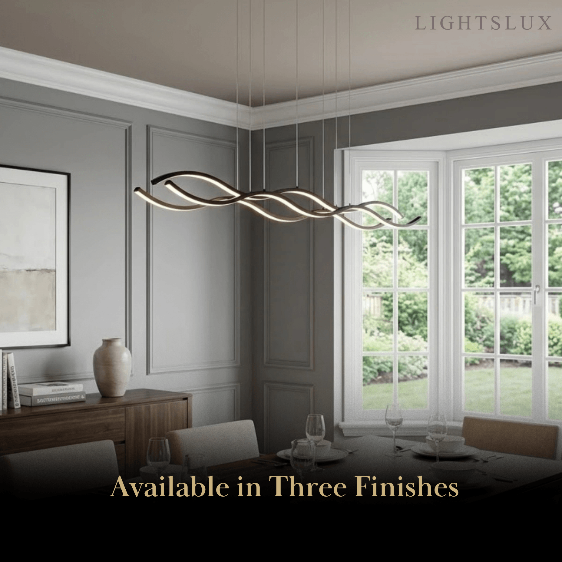 Modern Wavy Pendant Light -- Acrylic & Metal Black/White/Gold