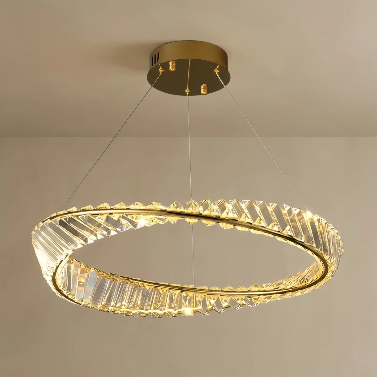 Crystal Prism Ring Chandelier -- Gold Brass for Living Room Dining Room