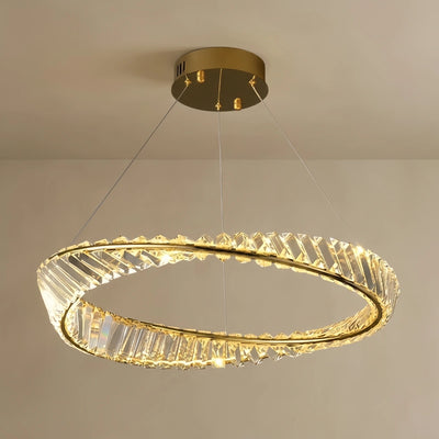 Crystal Prism Ring Chandelier -- Gold Brass for Living Room Dining Room