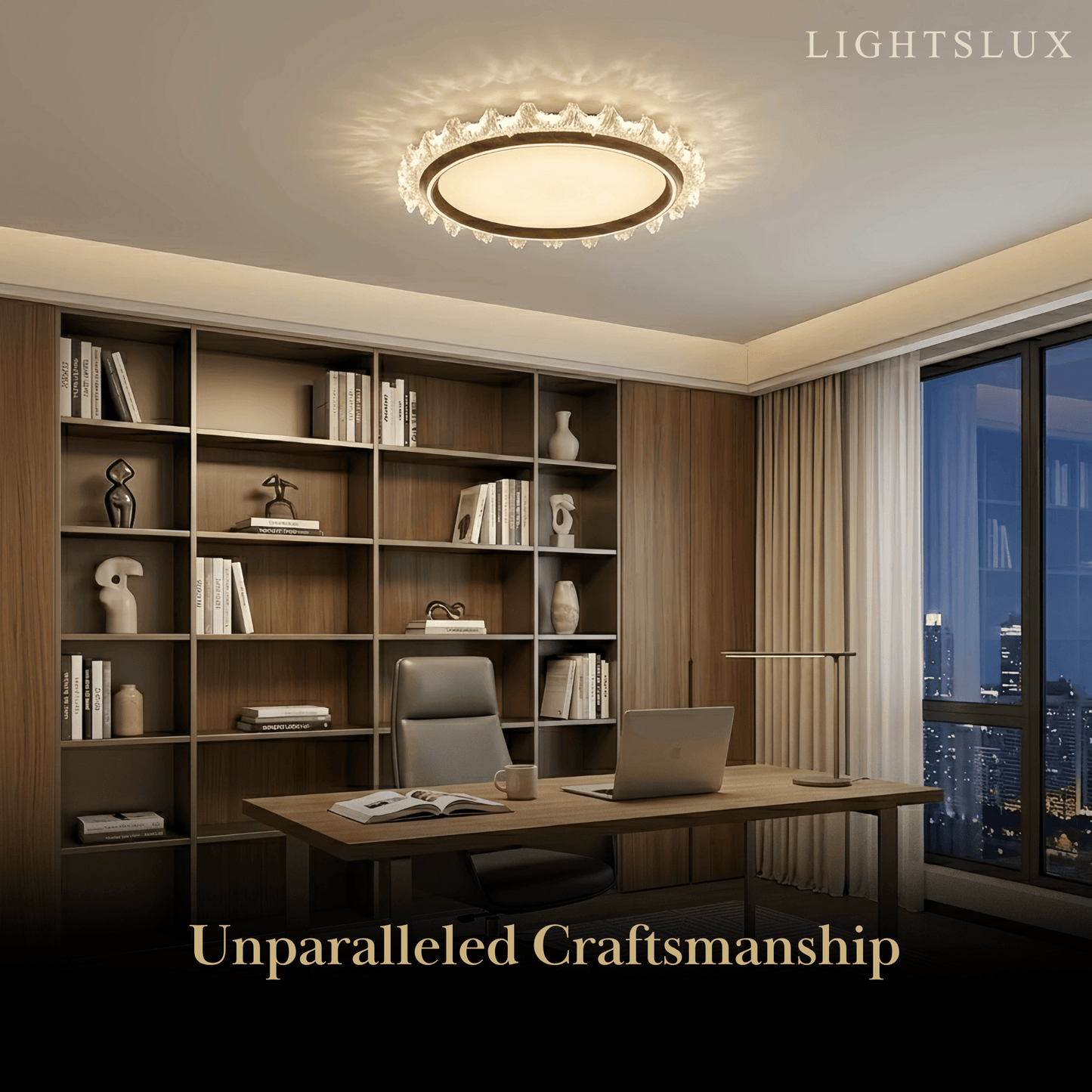 Vivara Modern Round Ceiling Light -- White or Walnut Acrylic & Metal for Bedroom