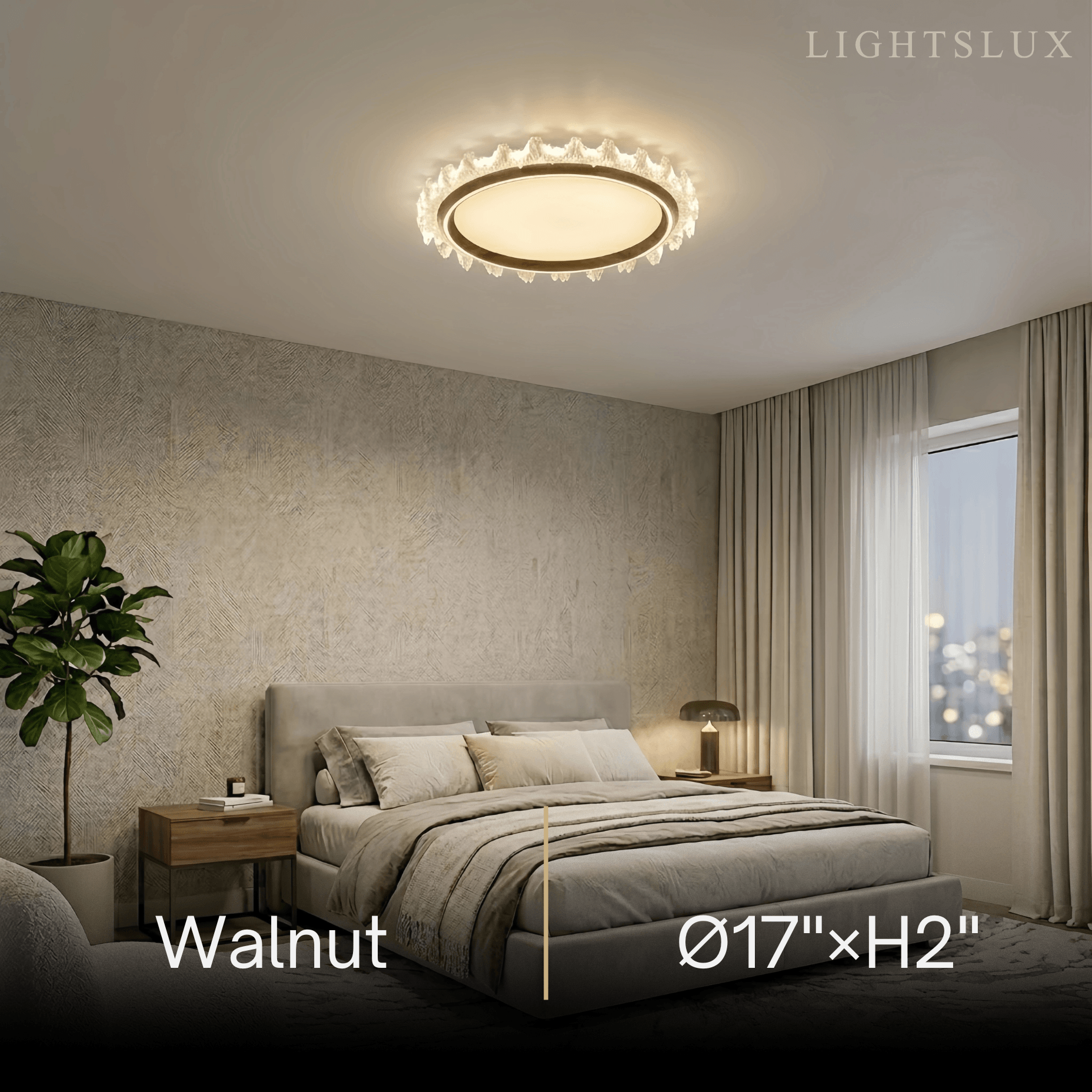 Vivara Modern Round Ceiling Light -- White or Walnut Acrylic & Metal for Bedroom