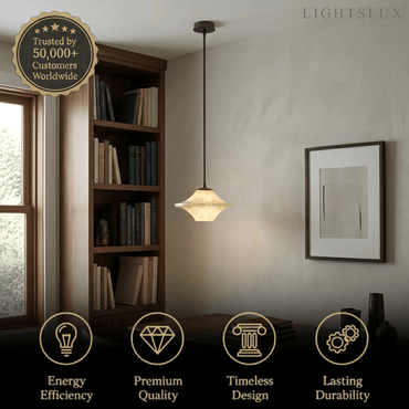 Modern Saucer Alabaster Pendant Light -- Black Metal