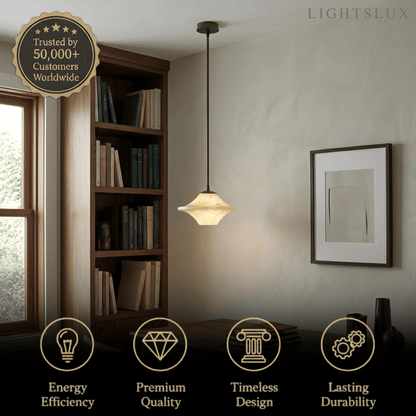 Modern Saucer Alabaster Pendant Light -- Black Metal