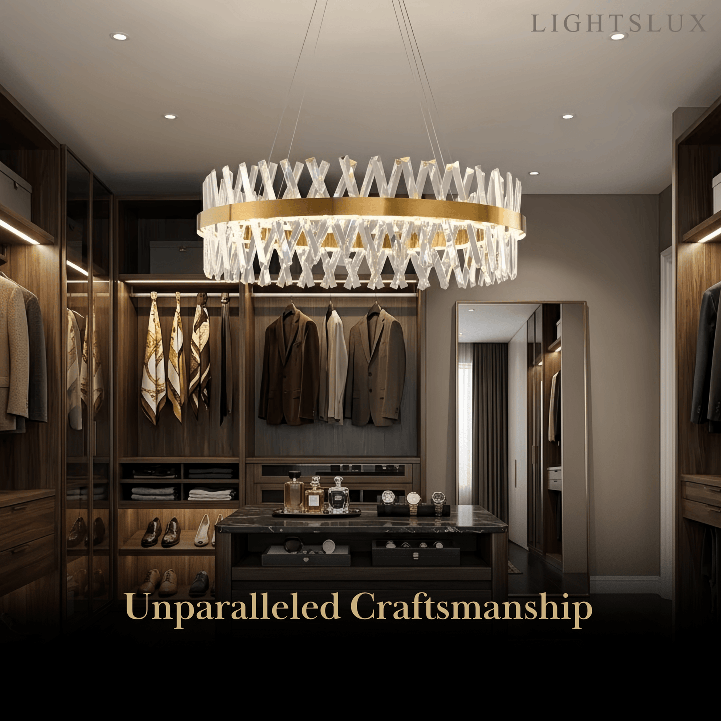 Excelis Crystal Prism Round Chandelier – Gold Metal for Dining Room / Living Room