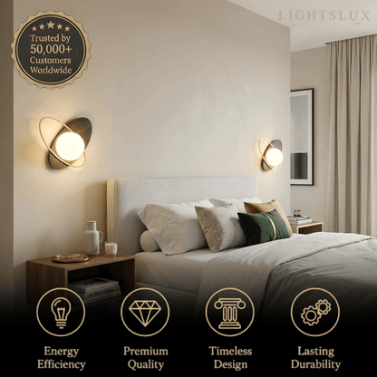 Vivara Modern Oval Wall Lamp – Frosted Glass Brass Black/White for Bedroom / Living Room