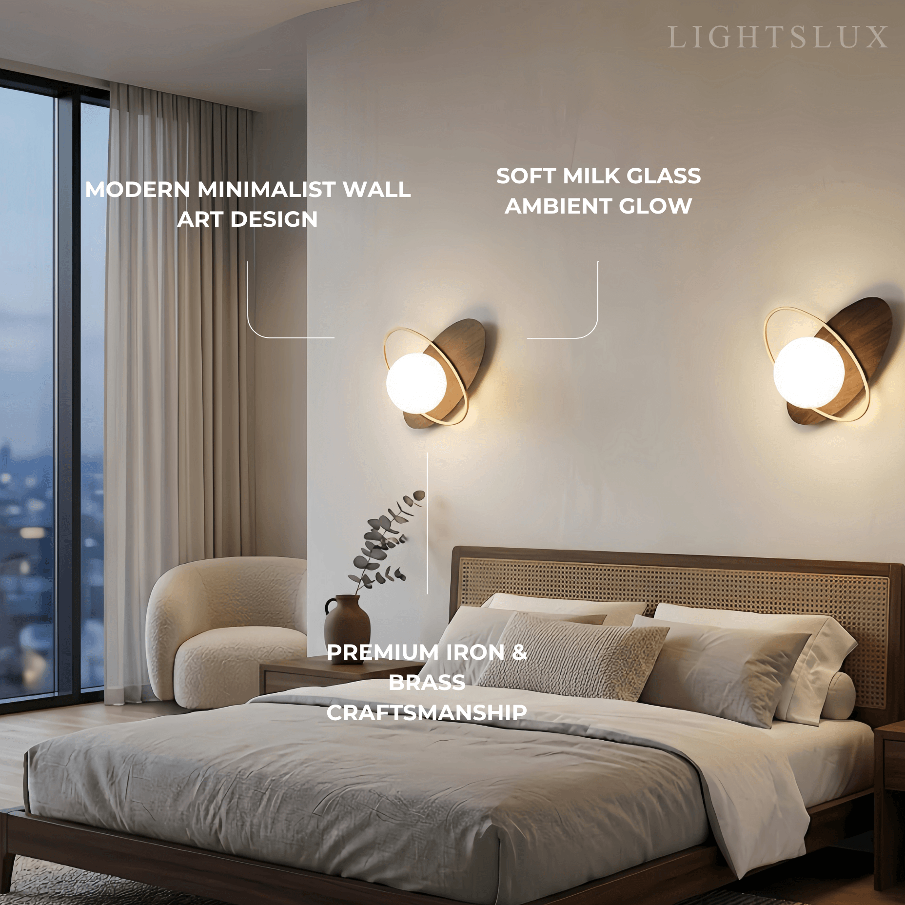 Vivara Modern Oval Wall Lamp – Frosted Glass Brass Black/White for Bedroom / Living Room