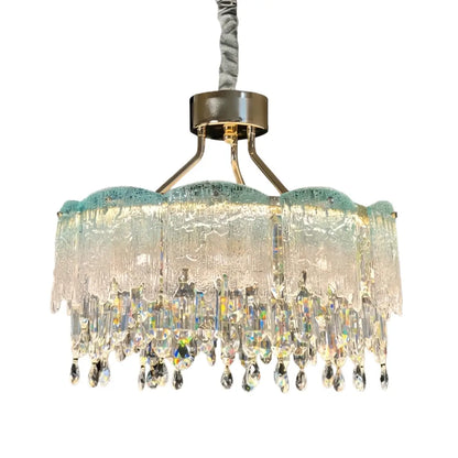 Vetro Elegant Glass Fringe Crystal Chandelier – Green/Pink/Clear Round for Bedroom / Dining Room