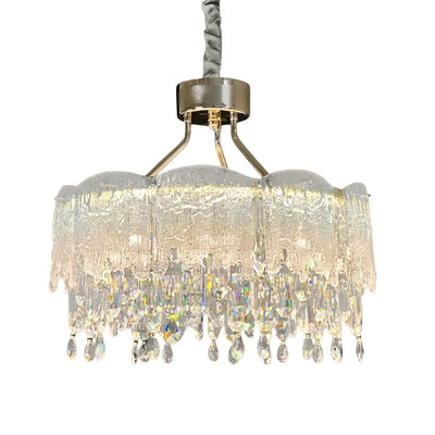 Vetro Elegant Glass Fringe Crystal Chandelier – Green/Pink/Clear Round for Bedroom / Dining Room