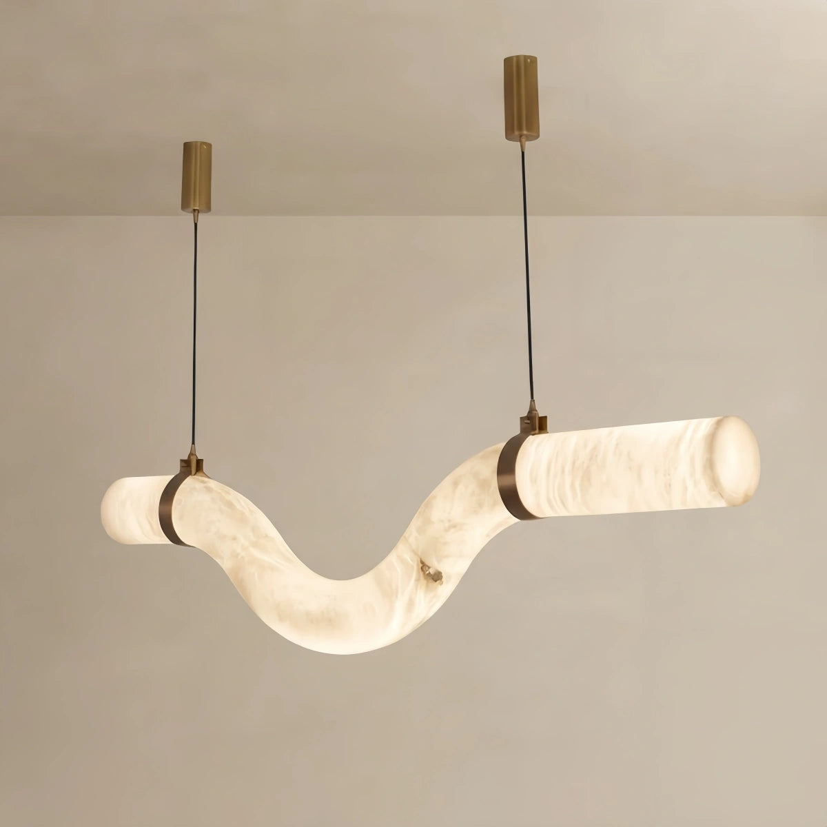 Alba Modern Curved Alabaster Pendant Light -- White for Dining Room Living Room