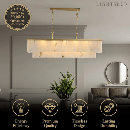 Modern Rectangular Alabaster Chandelier -- Gold