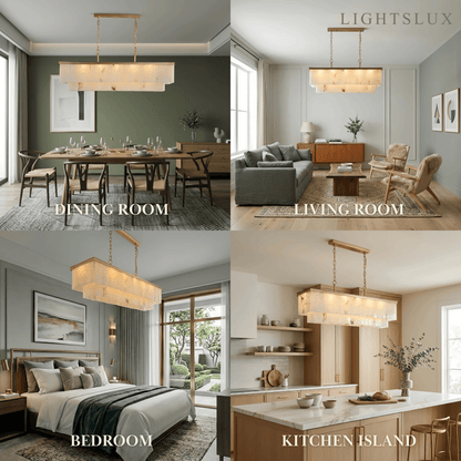 Modern Rectangular Alabaster Chandelier -- Gold