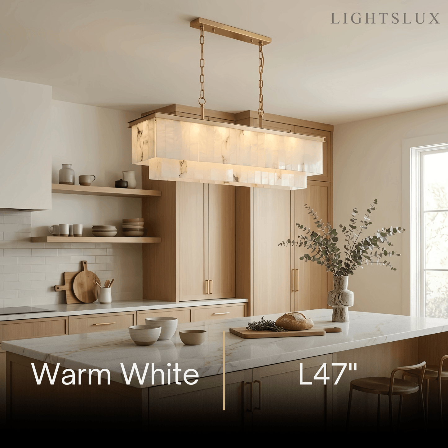 Modern Rectangular Alabaster Chandelier -- Gold