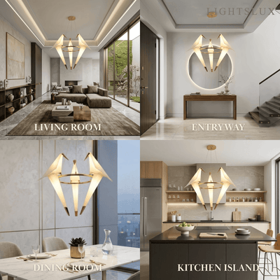 Vivara Geometric Origami Bird Chandelier – Gold