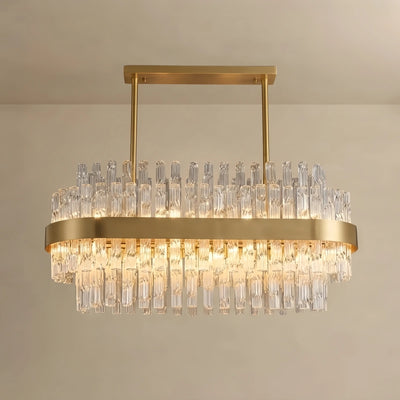 Excelis Luxury Rectangular Crystal Chandelier – Gold Frame for Dining Room / Kitchen