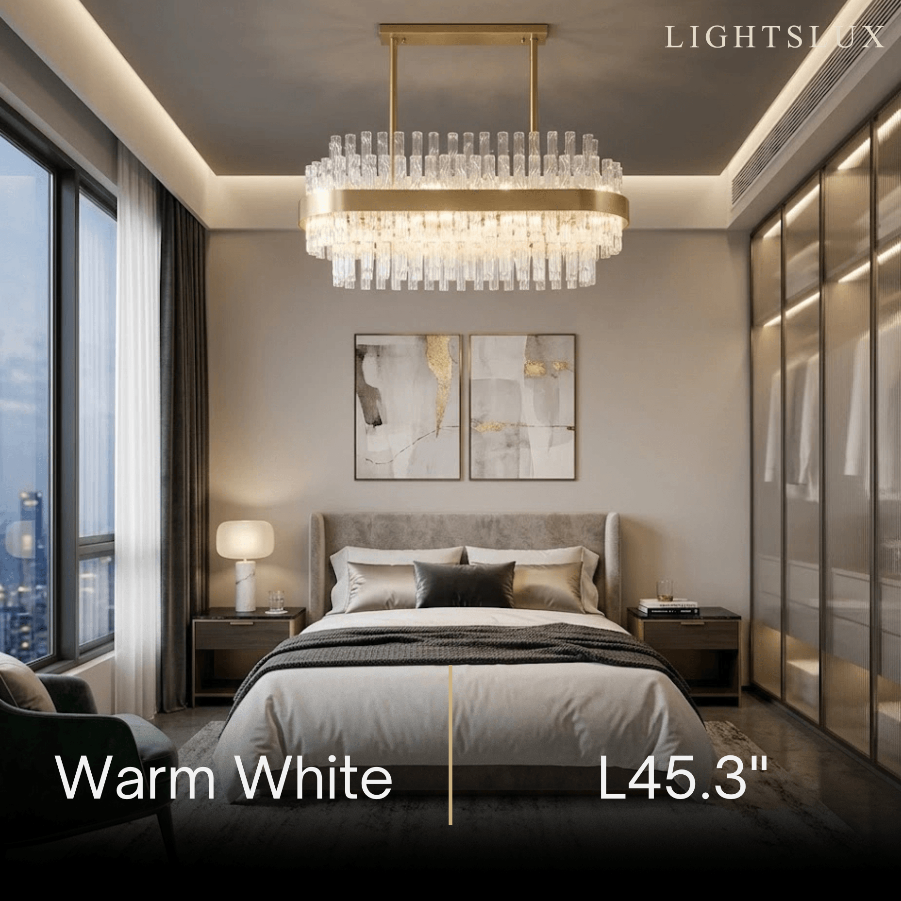 Excelis Luxury Rectangular Crystal Chandelier – Gold Frame for Dining Room / Kitchen