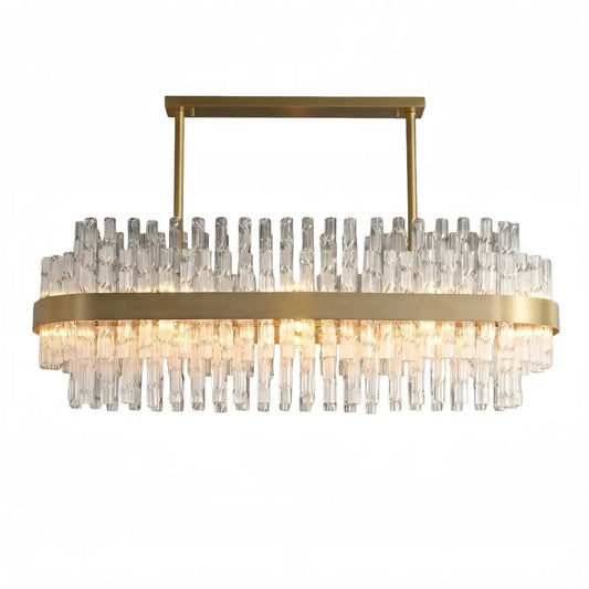Excelis Luxury Rectangular Crystal Chandelier – Gold Frame for Dining Room / Kitchen