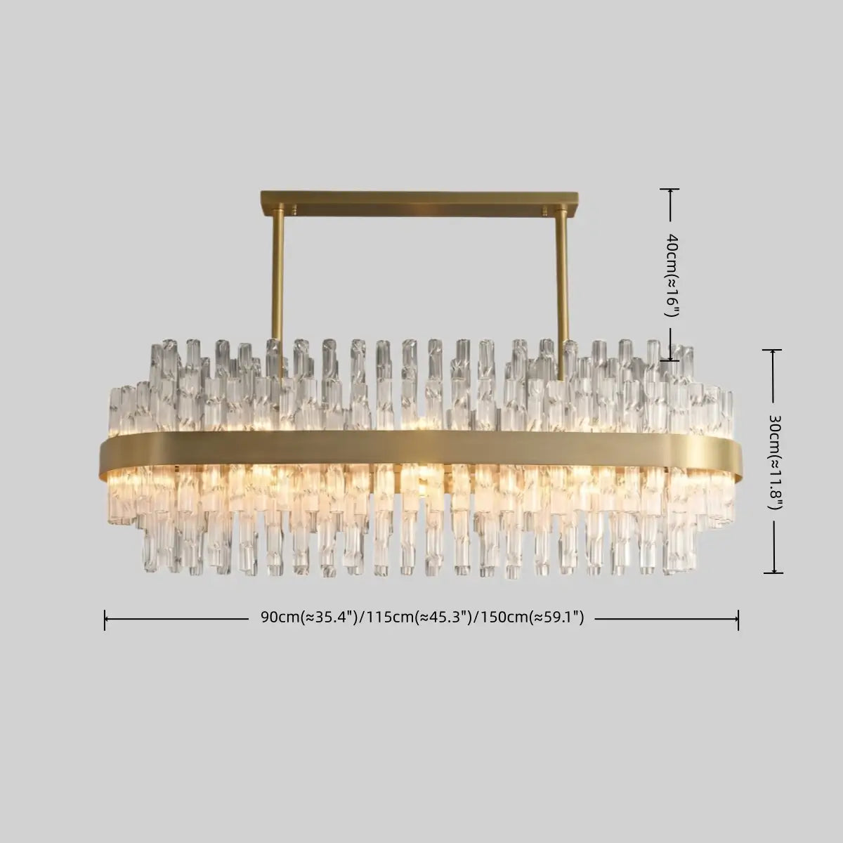 Excelis Luxury Rectangular Crystal Chandelier – Gold Frame for Dining Room / Kitchen