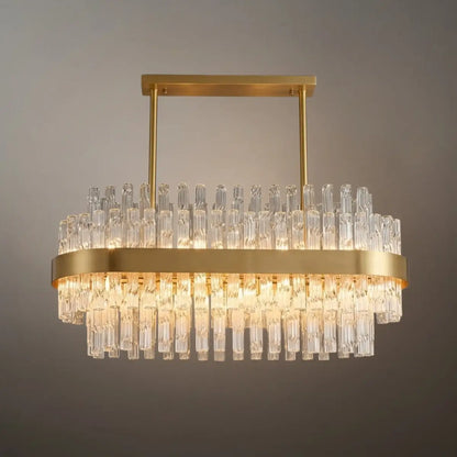 Excelis Luxury Rectangular Crystal Chandelier – Gold Frame for Dining Room / Kitchen