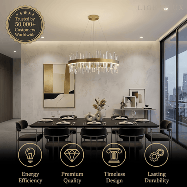 Excelis Luxury Round Crystal Chandelier – Gold Finish  for Living Room/Dining Room